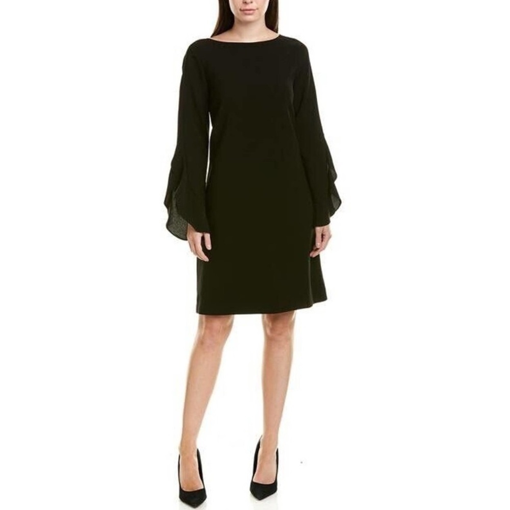 Nwt Lafayette 148 New York Emory Black Ruffle Sleeve Dress - Size Medium